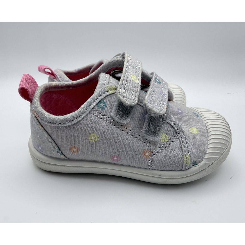 Cat & Jack Baby Girl's Sneakers Size 5‎ Gray Floral Canvas Shoes Toddler